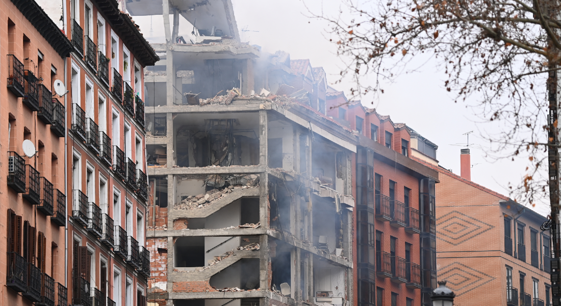 Um vazamento de gás que destruiu um prédio no centro de Madri na quarta-feira