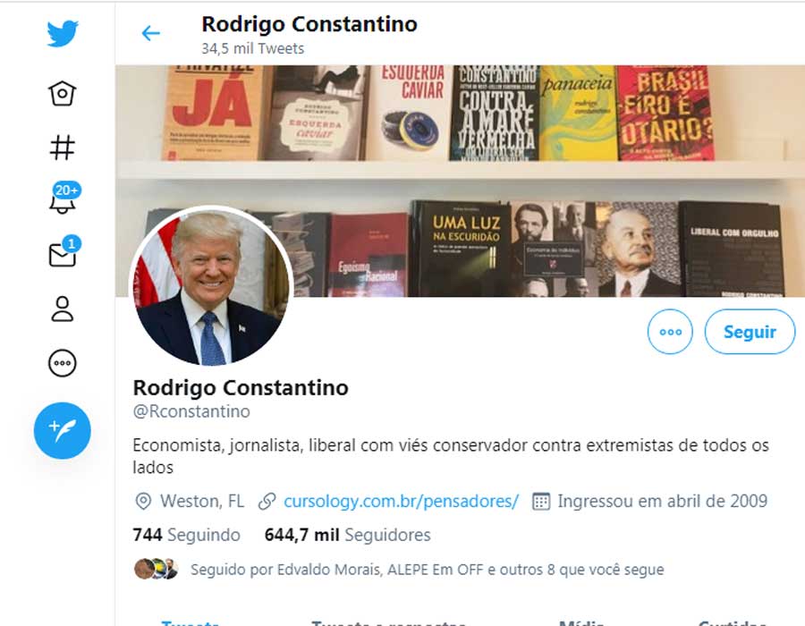 Perfil de Rodrigo Constantino no Twitter