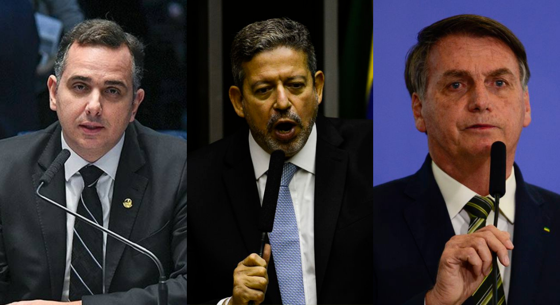 Presidentes do Senado, Rafael Pacheco, da Câmara, Arthur Lira, e da República, Jair Bolsonaro