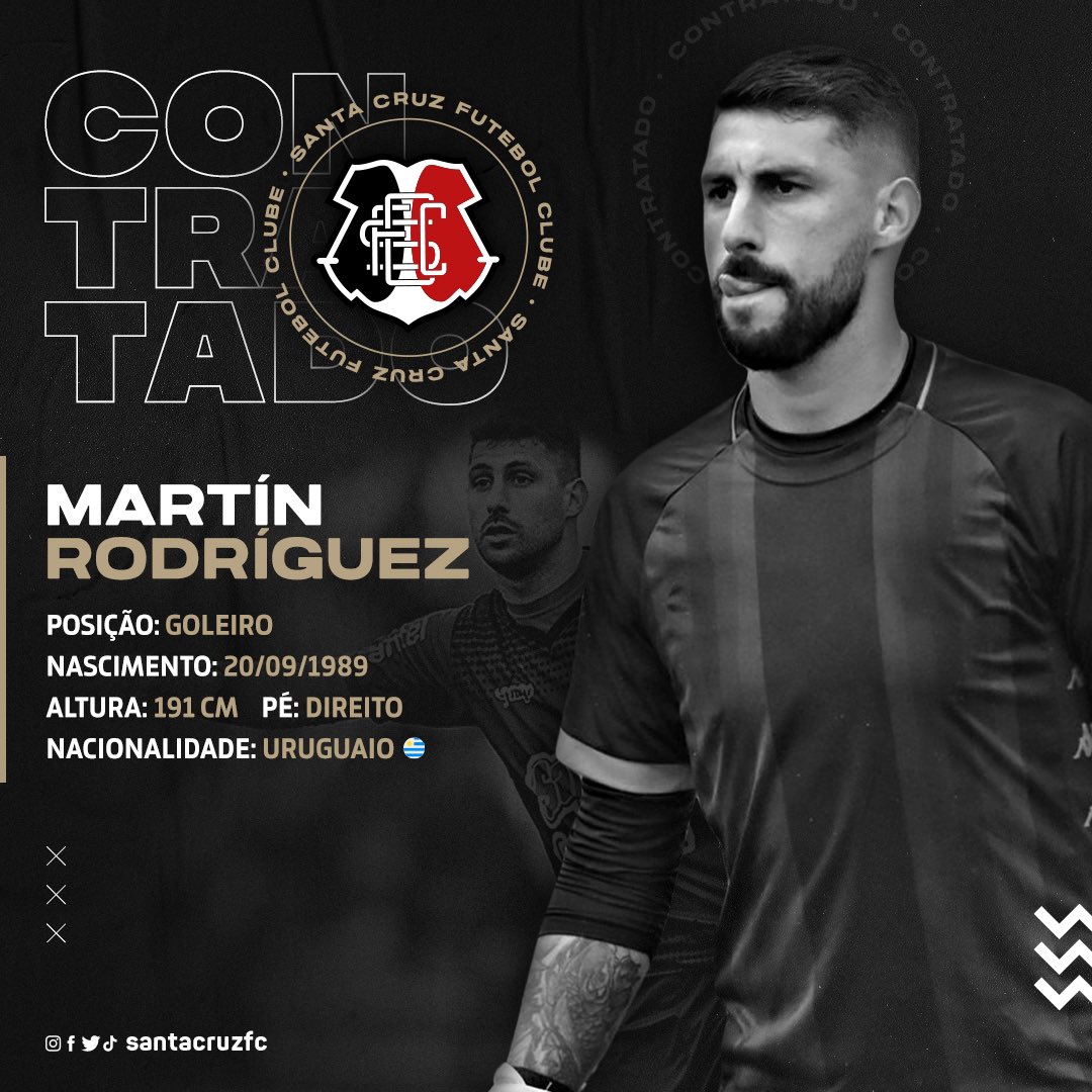 Goleiro uruguaio Martín Rodríguez é anunciado como reforço do Santa Cruz