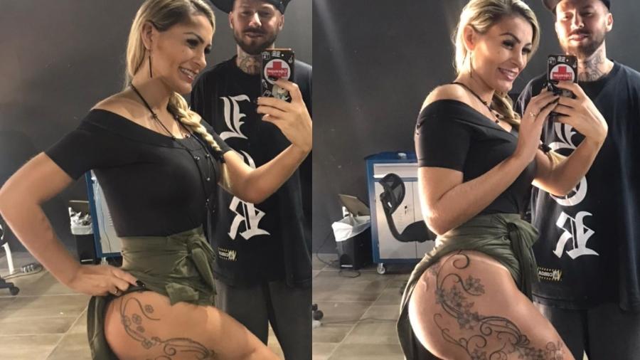 Andressa Urach retoca tatuagem da perna