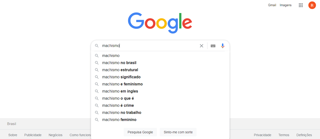 Busca na ferramenta Google por 'machismo'