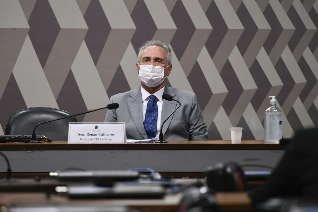 Senador Renan Calheiros durante a Comissão Parlamentar Mista de Inquérito da Pandemia