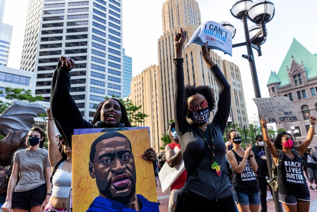 Manifestação em Minneapolis de aniversário de morte do George Floyd