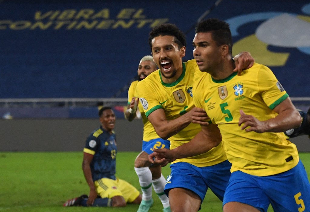 Marquinhos e Casemiro durante a Copa América