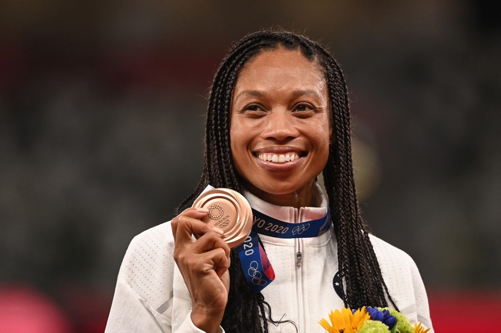 Allyson Felix e sua medalha de bronze