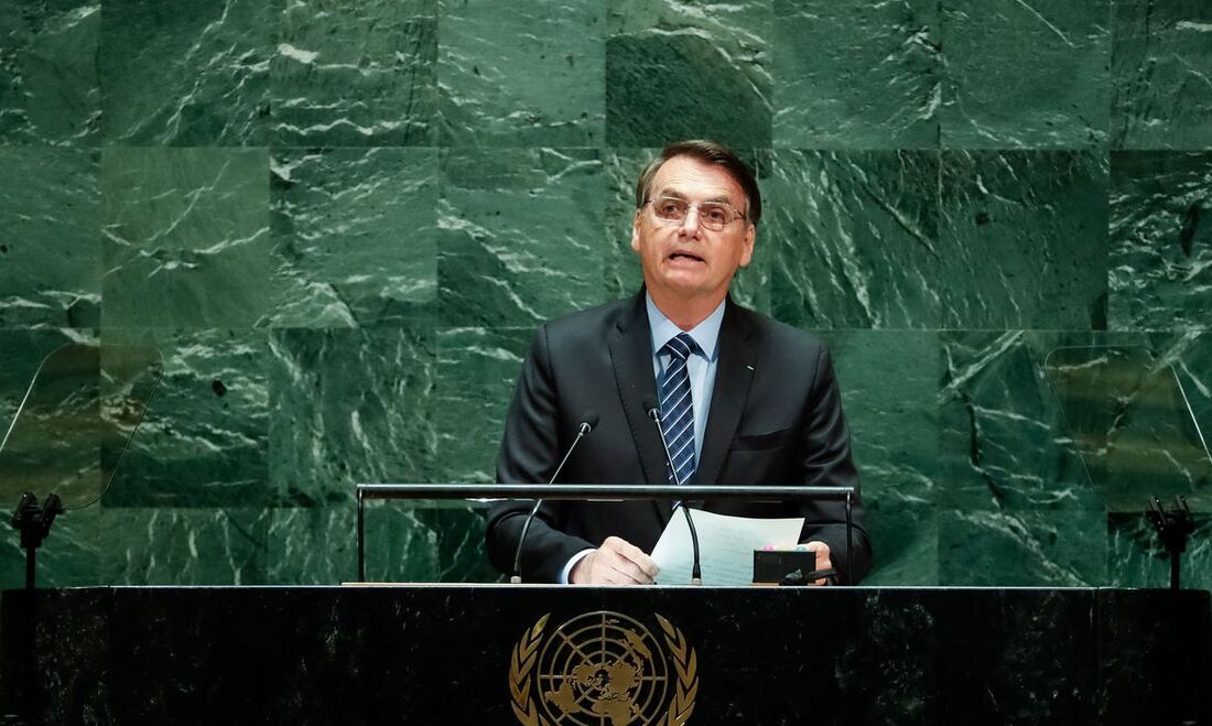 Presidente Bolsonaro durante discurso na Assembleia Geral da ONU, em 2019