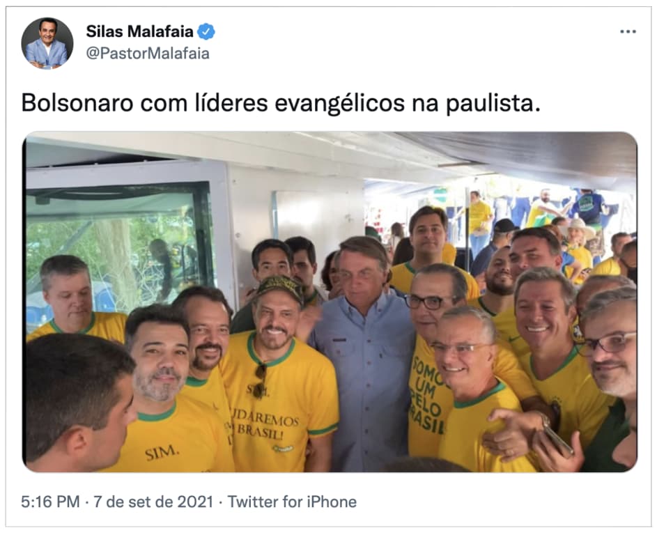 Pastores evangélicos com Bolsonaro nas manifestações de 7 de setembro 