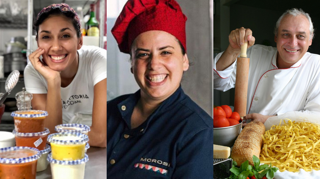 Os chefs Danielle Johnnei, Cecilia Bellucci e Francesco Carretta 