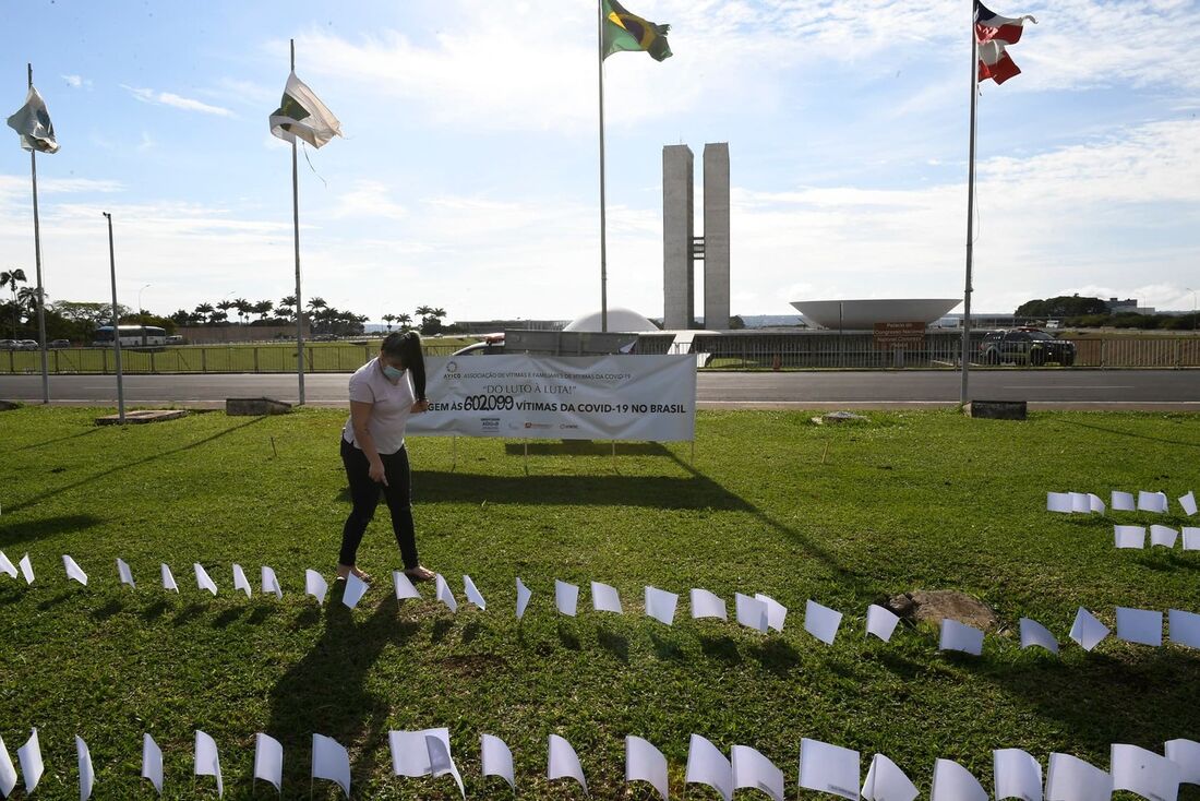 600 lenços brancos foram colocados em frente ao Senado Federal 