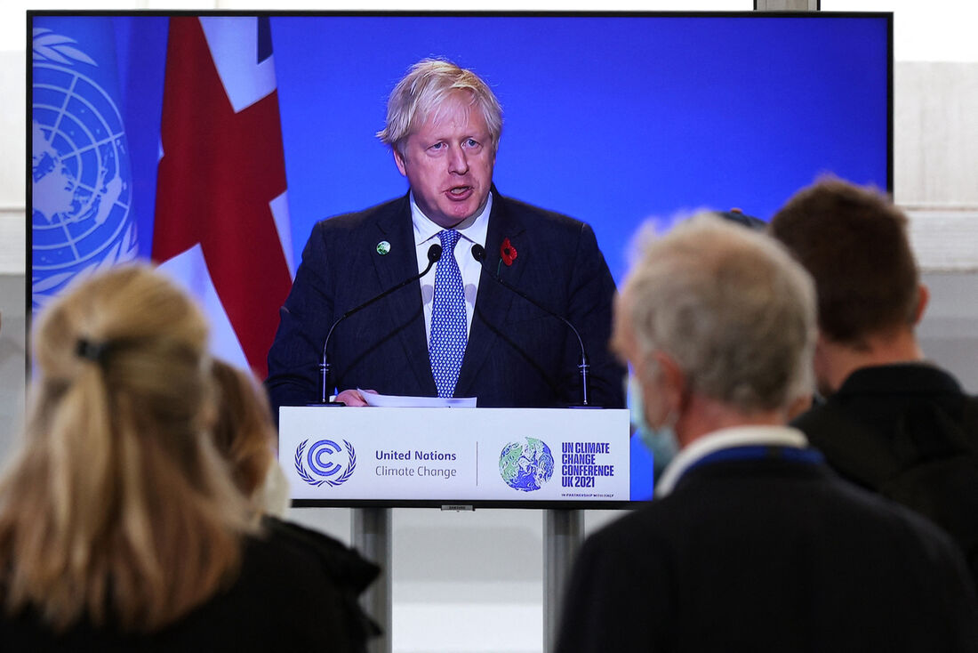 Primeiro-ministro do Reino Unido, Boris Johnson, na reunião da COP26, nesta segunda-feira (1&ordm;)