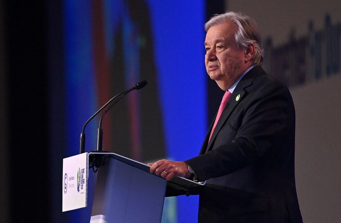 Secretário-geral da ONU, António Guterres, durante a COP26, em Glasgow