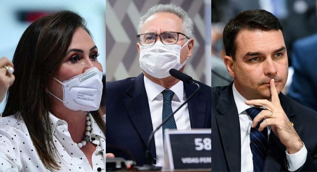 A senadora Kátia Abreu e os senadores Renan Calheiros e Flávio Bolsonaro 