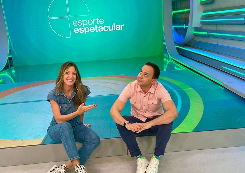 Tiago Medeiros e Bárbara Coelho no ‘Esporte Espetacular’