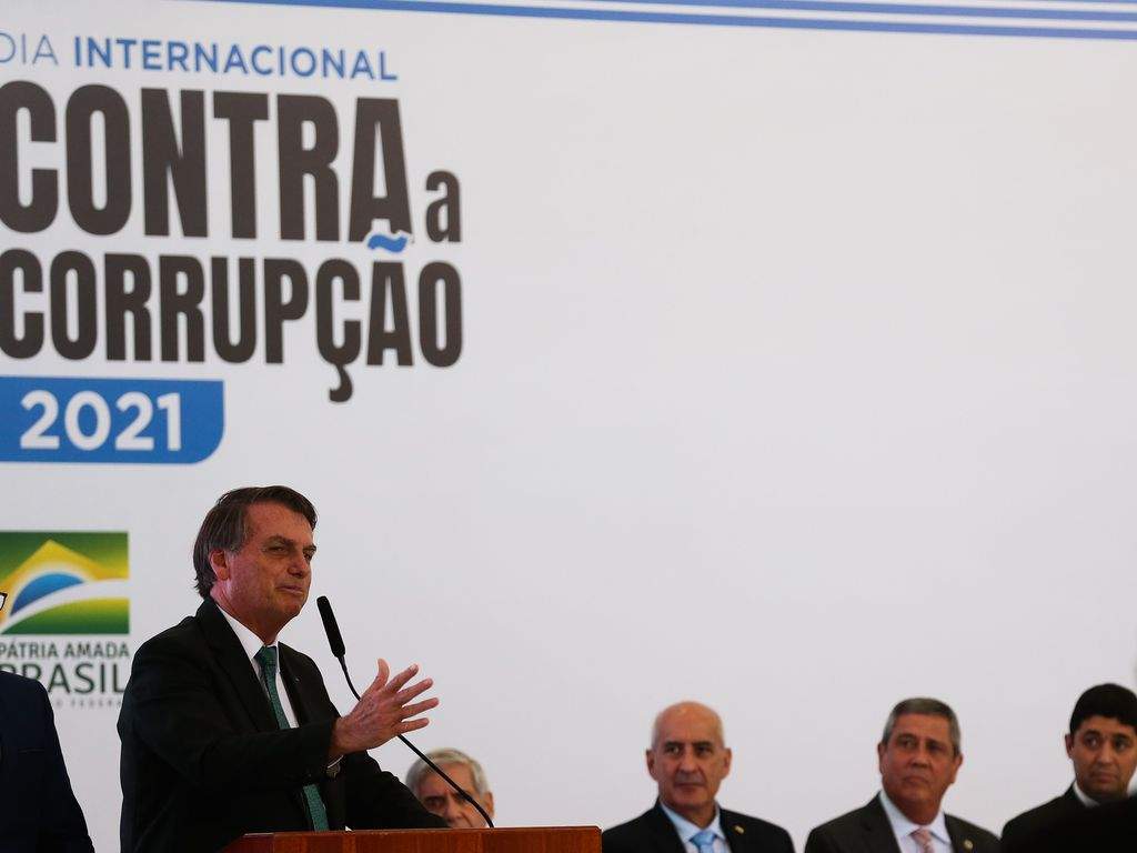 O presidente Jair Bolsonaro participa de evento alusivo ao Dia Internacional Contra a Corrupção,no Palácio do Planalto 