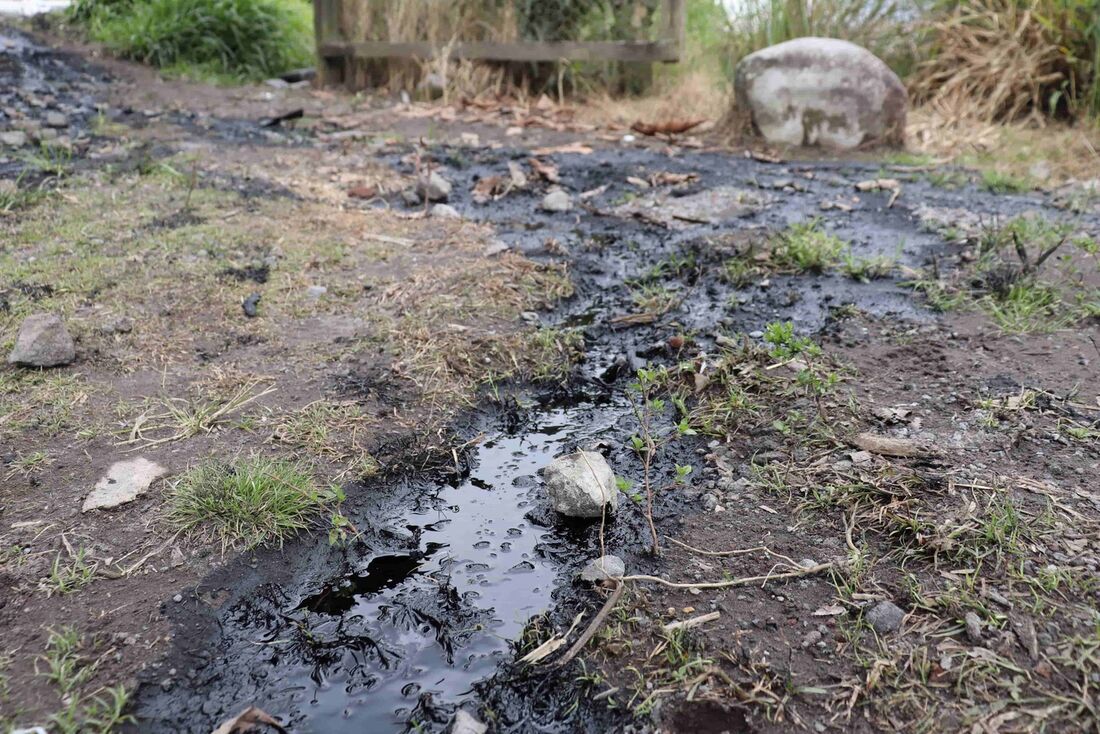 Foto divulgada pelo Ministério do Meio Ambiente do Equador, um derramamento de óleo ocorreu em Piedra Fina, Equador, em 29 de janeiro de 2022