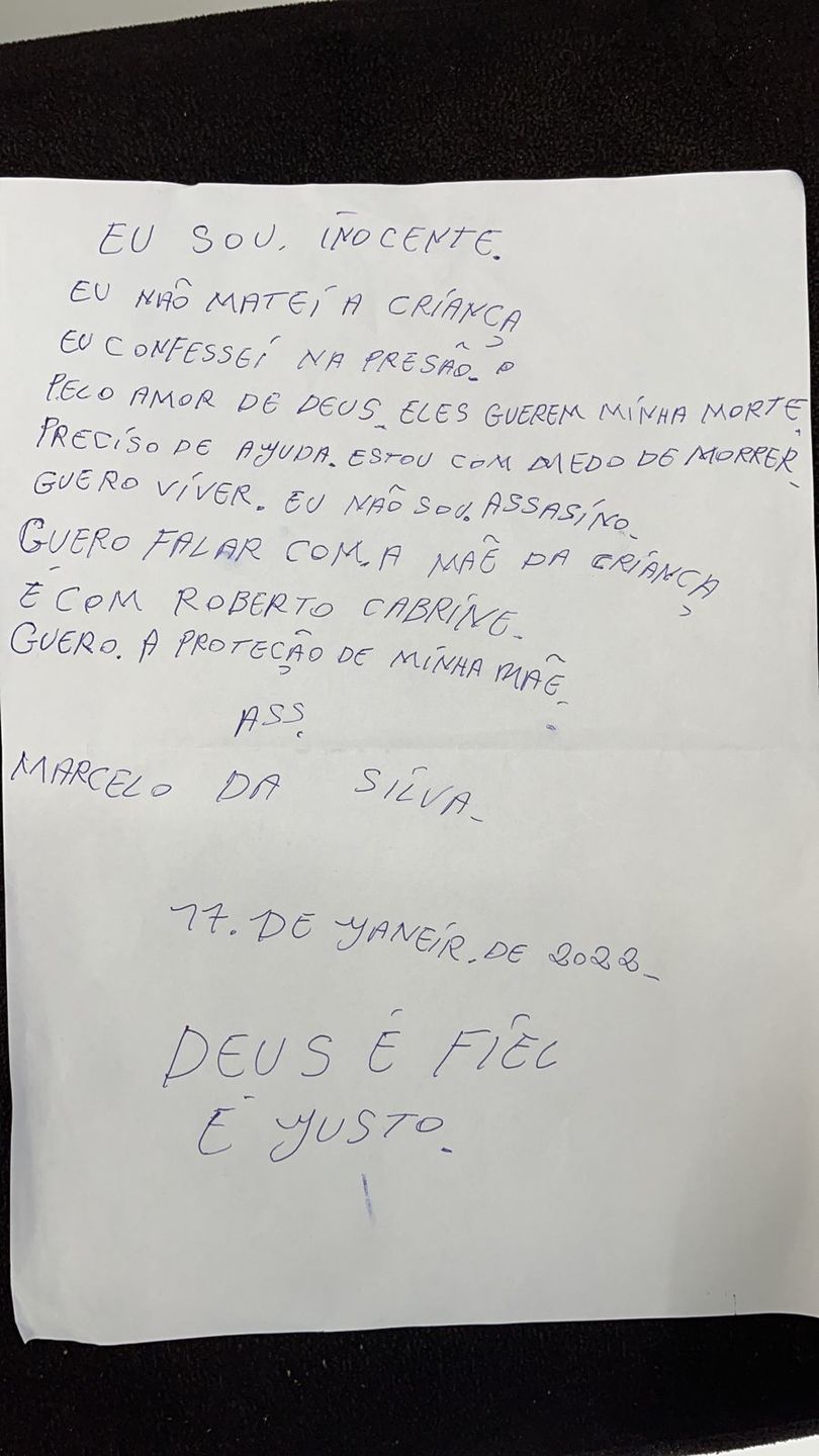 Carta teria sido escrita por acusado de matar Beatriz, Marcelo da Silva