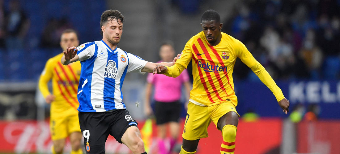 Dembele, no duelo do Barcelona contra o Espanyol