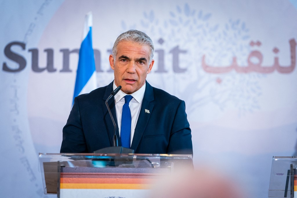 Ministro das Relações Exteriores israelense, Yair Lapid, durante a cúpula do Negev no kibutz israelense de Sde Boker