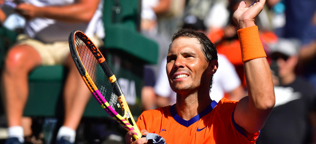 Rafael Nadal celebrando a vitória contra Daniel Evans