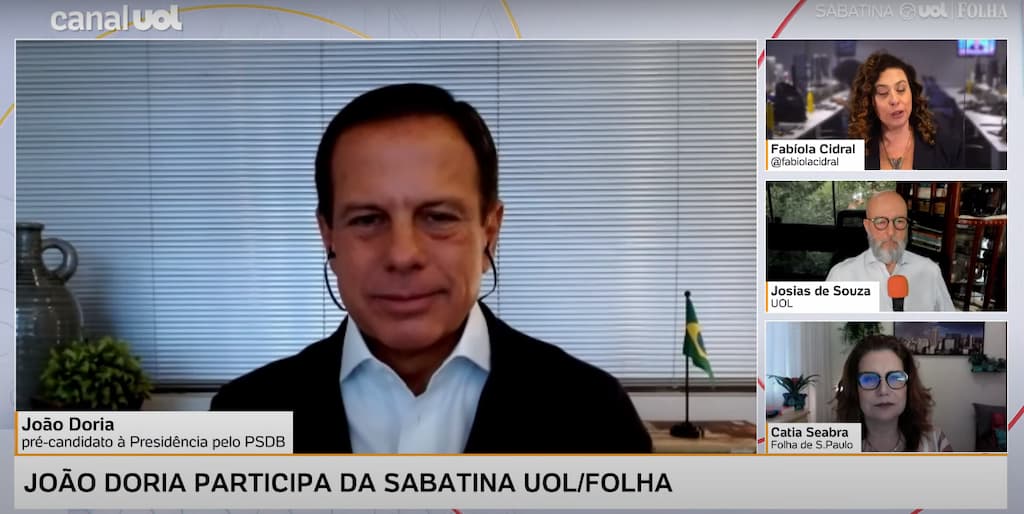 Em sabatina promovida pelo UOL e o jornal Folha de S.Paulo, Doria abriu as portas para uma composição com a senadora Simone Tebet (MDB-MS).