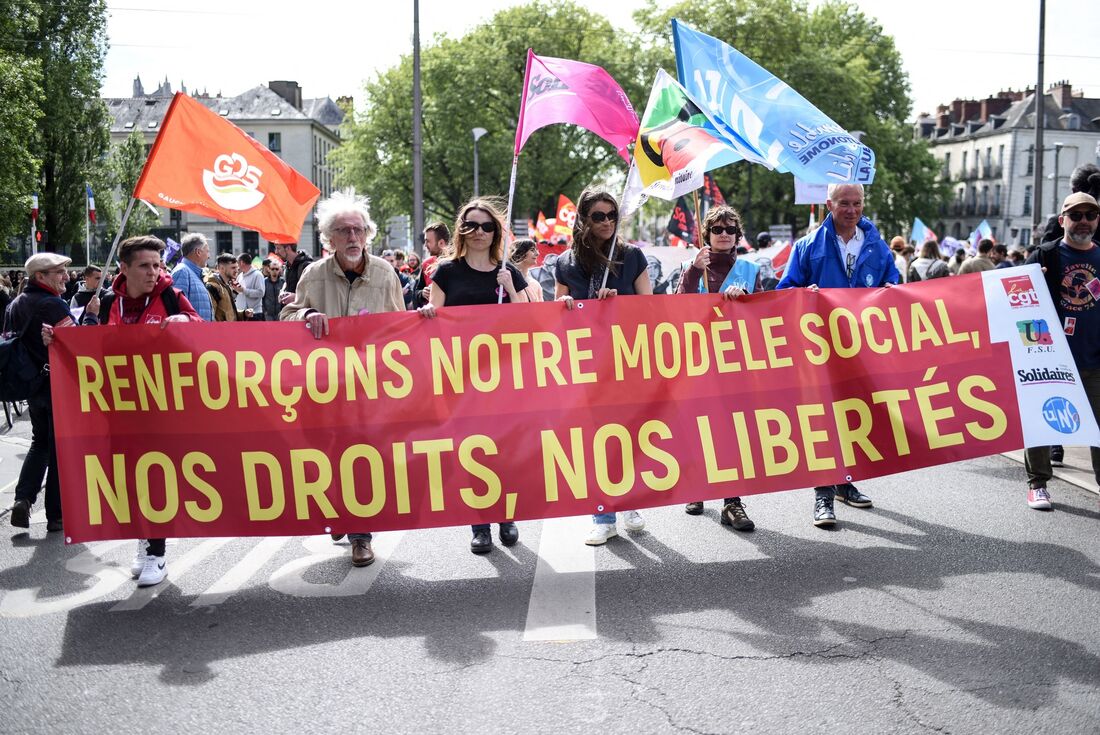 Protesto no Dia do Trabalhador, em Nantes, na França