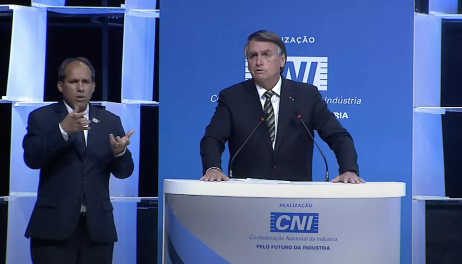 O presidente Jair Bolsonaro durante evento da CNI nesta quarta-feira