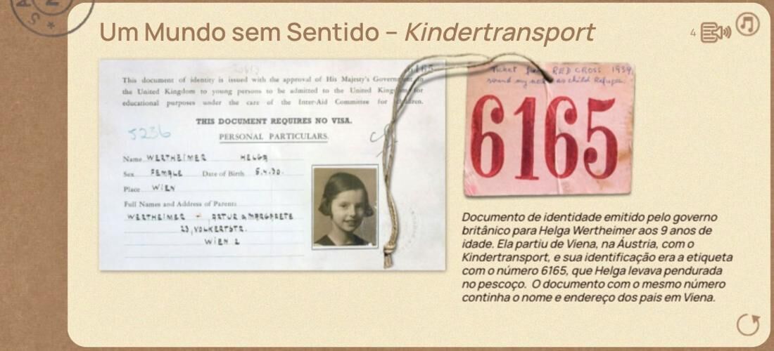 Documento e etiqueta de criança separada dos pais no Kindertransport