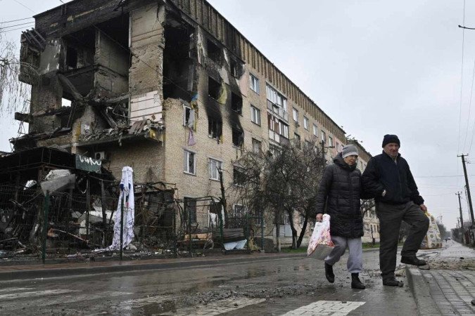 Edifícios destruídos em Donbass