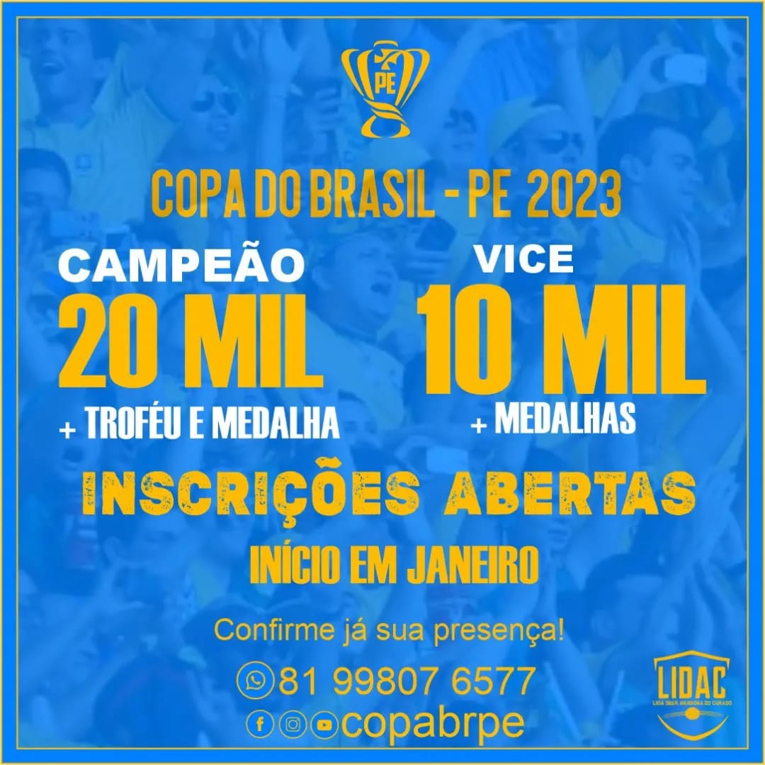 Inscrições para a Copa do Brasil-PE 2023 de futebol de várzea já estão abertas