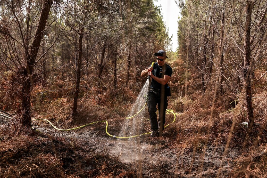 Bombeiro trabalha em incêndio florestal na França