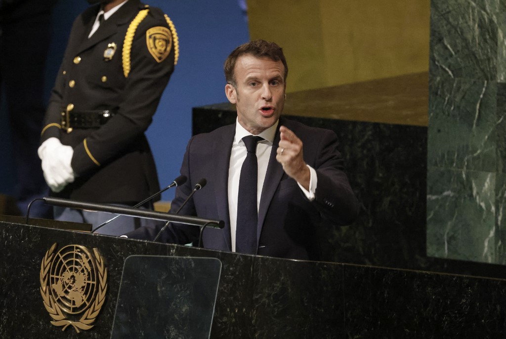 Presidente da França, Emmanuel Macron, em discurso na Assembleia Geral da ONU