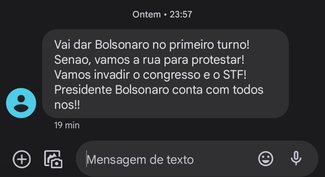 Moradores do Paraná relataram terem recebido SMS com teor golpista