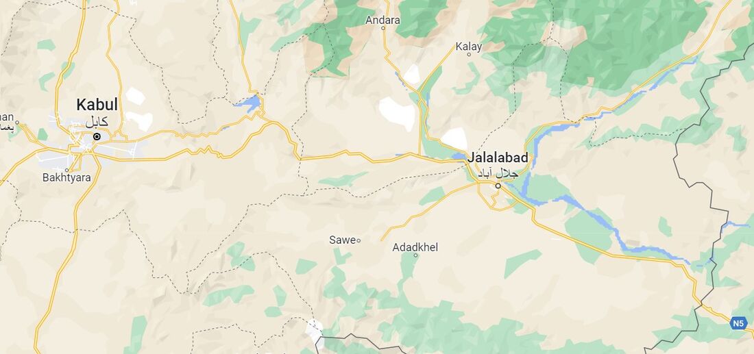 Região de Jalalabad no mapa do Afeganistão 