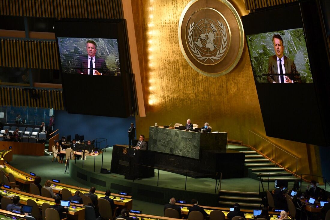 Reunião da Assembleia Geral das Nações Unidas (ONU) após o veto do conselho de segurança russo na sede da ONU em Nova York 