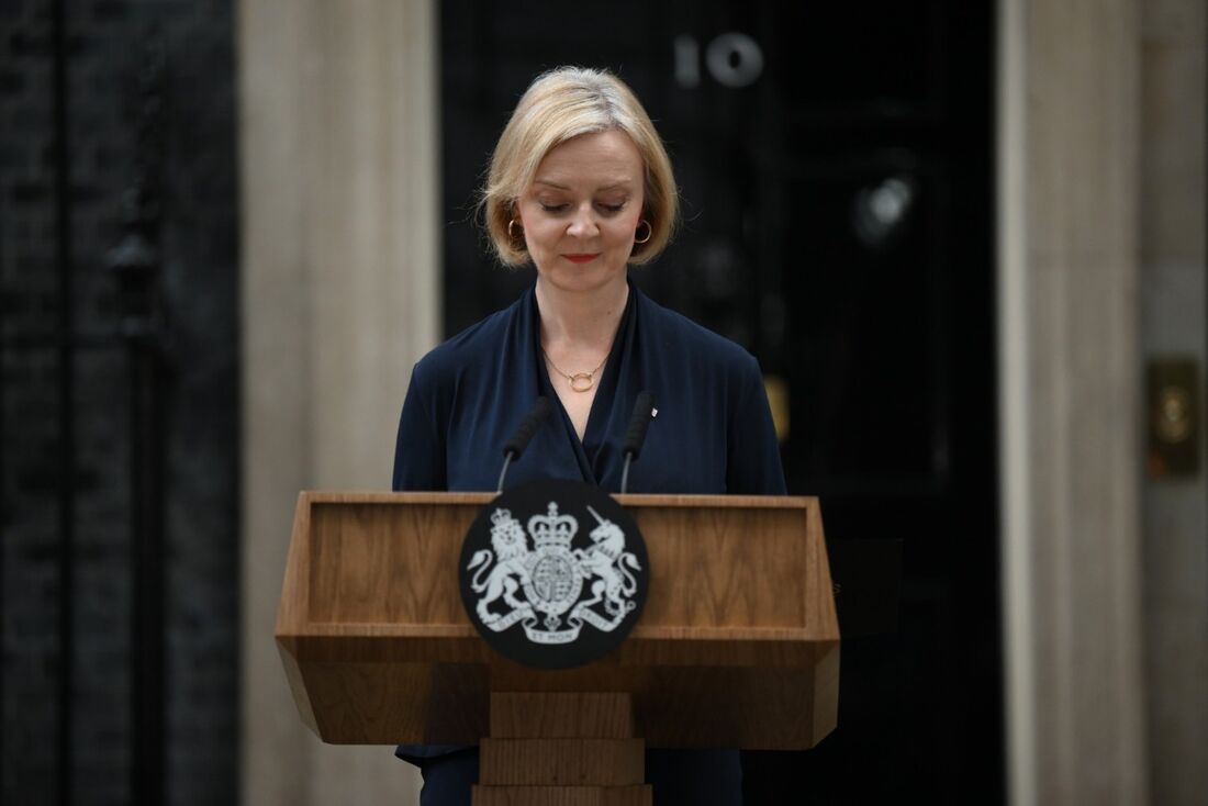 Liz Truss em discurso de renuncia