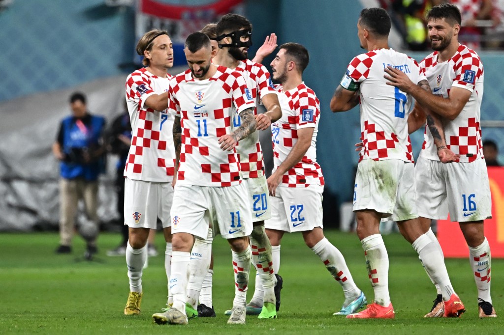 Jogadores da Croácia na vitória por 4 x 1 contra o Canadá, pela Copa do Mundo