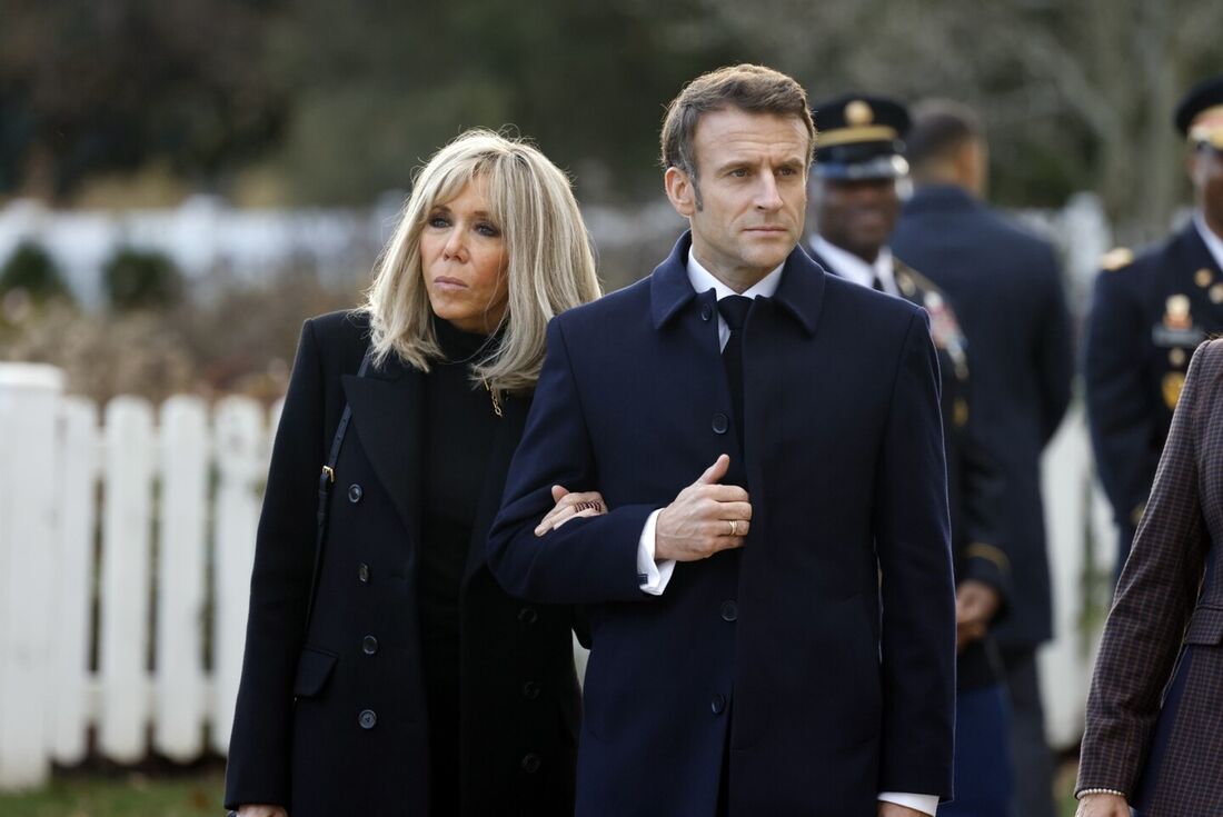 Presidente Frances, Emmanuel Macron e su esposa,  Brigitte Macron em Washington / EUA