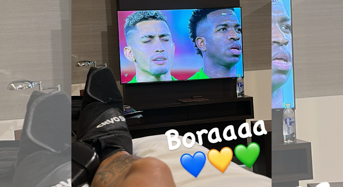 Neymar postou foto do hotel, onde se recupera de uma lesão, incentivando o time