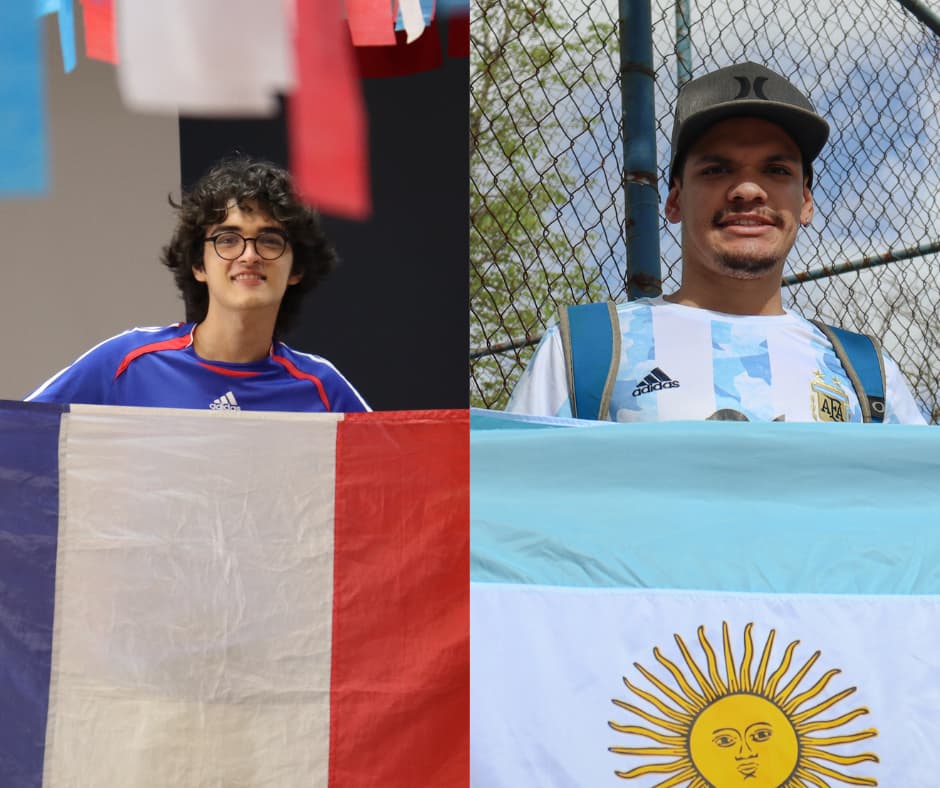 Lucca Tardieux, torcedor da França, e Paulo César, pelo lado da Argentina