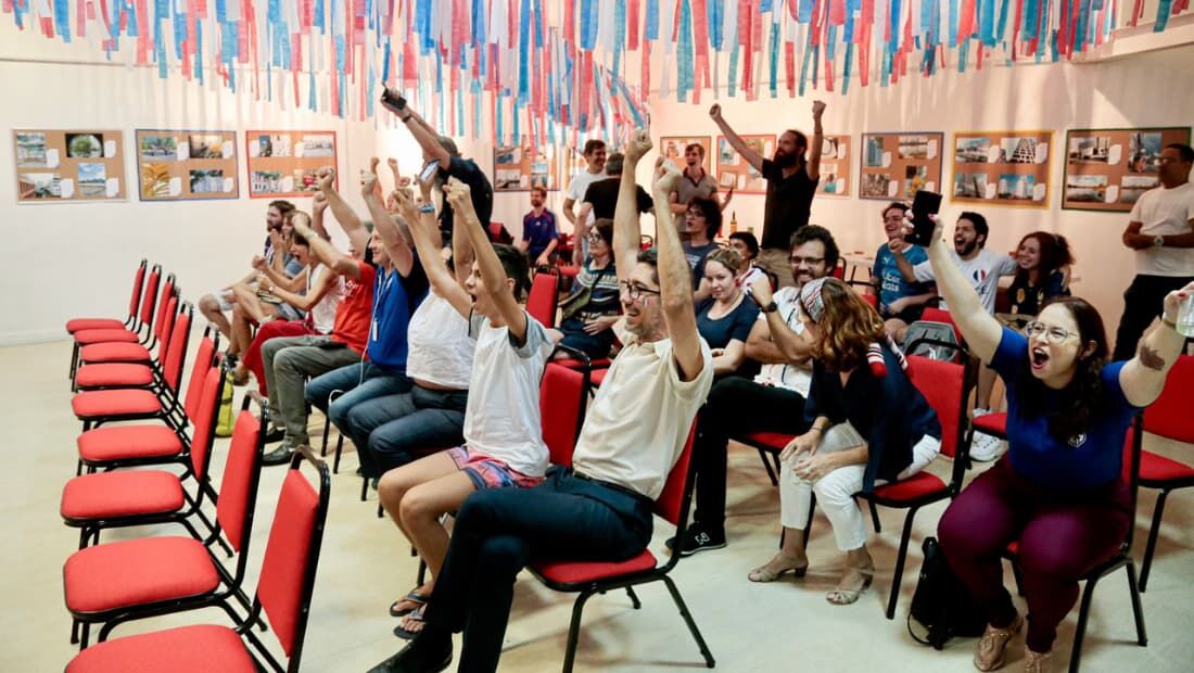 Celebração do segundo gol da França contra Marrocos