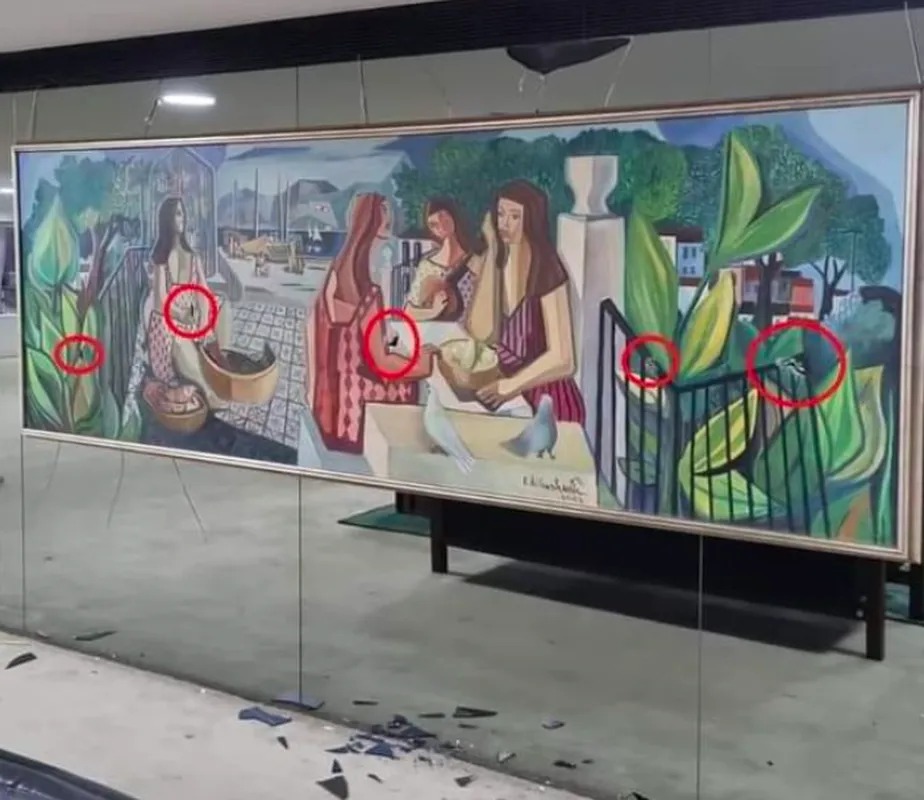 O quadro 'Mulatas', de Di Cavalcanti, danificado durante ação terrorista no Palácio do Planalto 