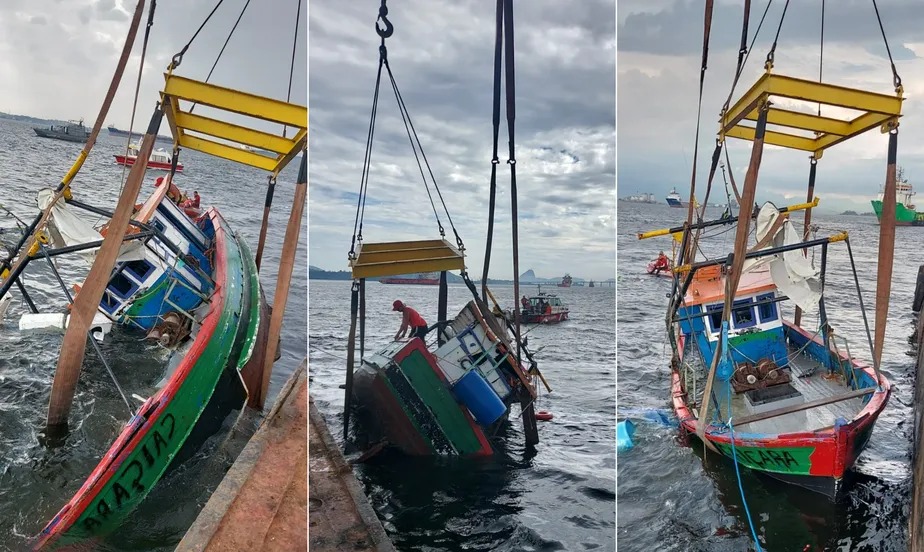 Trainera Caiçara que naufragou na Baía de Guanabara 