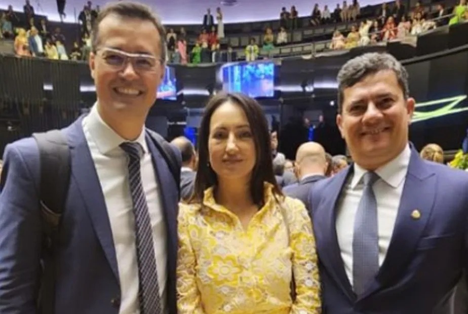 Deltan Dallagnol, Rosangela Moro e Sergio Moro na abertura do ano legislativo no Congresso