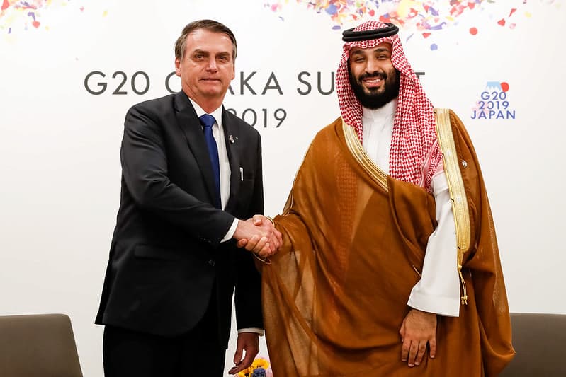 Jair Bolsonaro, durante encontro Bilateral com o Principe Herdeiro da Arábia Saudita, Mohammed Bin Salman.