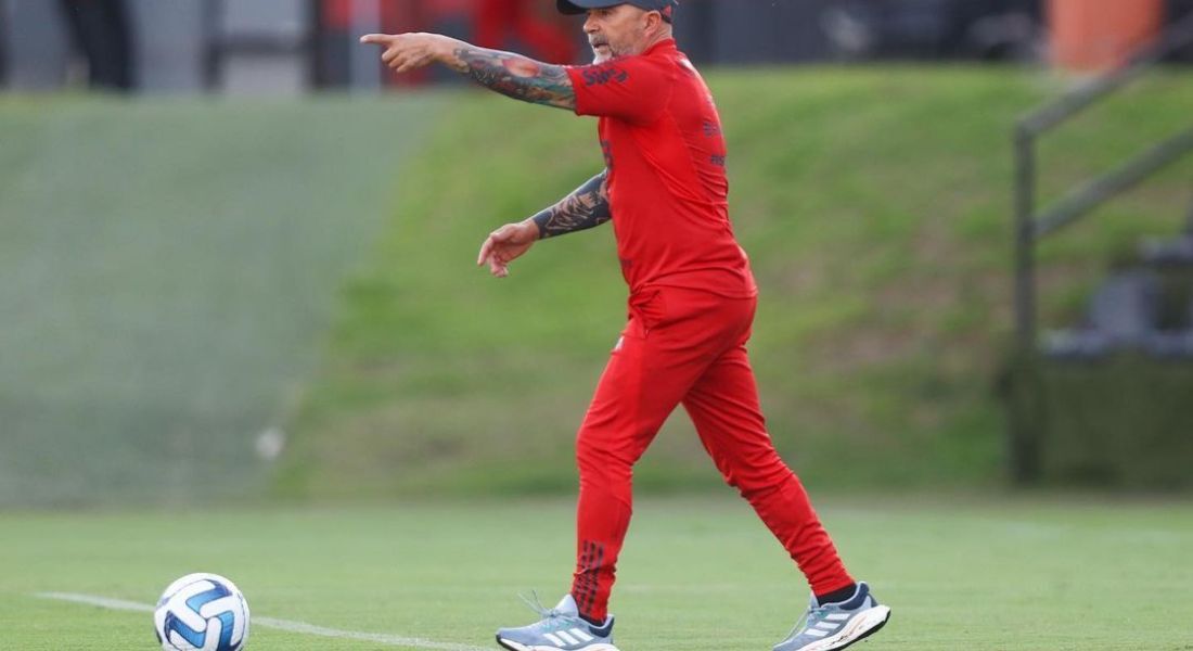 Jorge Sampaoli em seu primeiro treino no comando do Flamengo