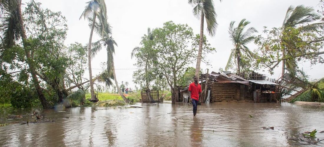 Distrito de Nicoadala, Moçambique, que foi inundada em consequência do ciclone Freddy.