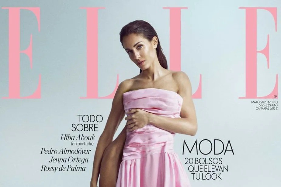 A atriz Hiba Abouk na capa da revista Elle espanhola 