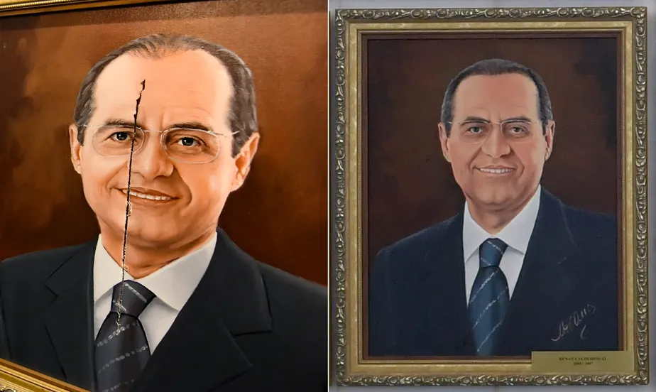 O antes e depois do quadro do senador Renan Calheiros (MDB-AL) 