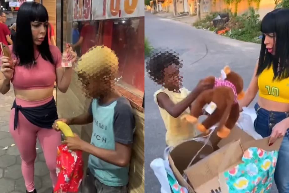 Influencer grava dando banana e macaco de pelúcia com crianças negras